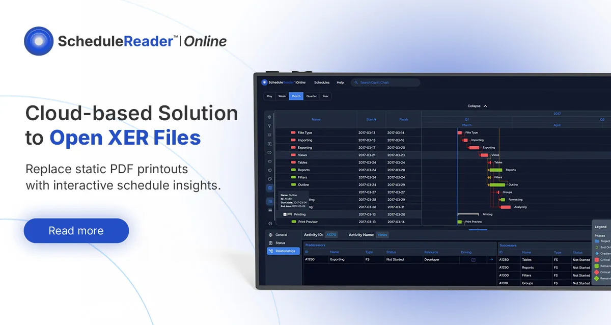 ScheduleReader Online – Read Primavera P6 XER Files in Your Browser