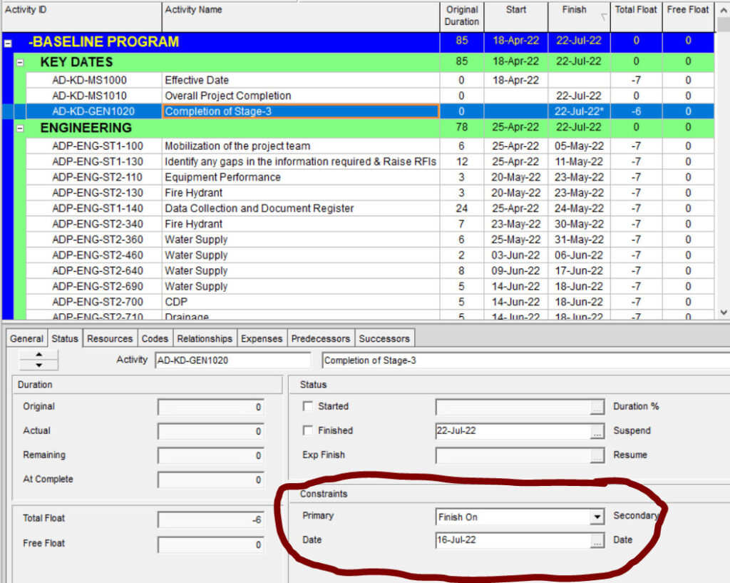 dealing with negative float primavera p6 min