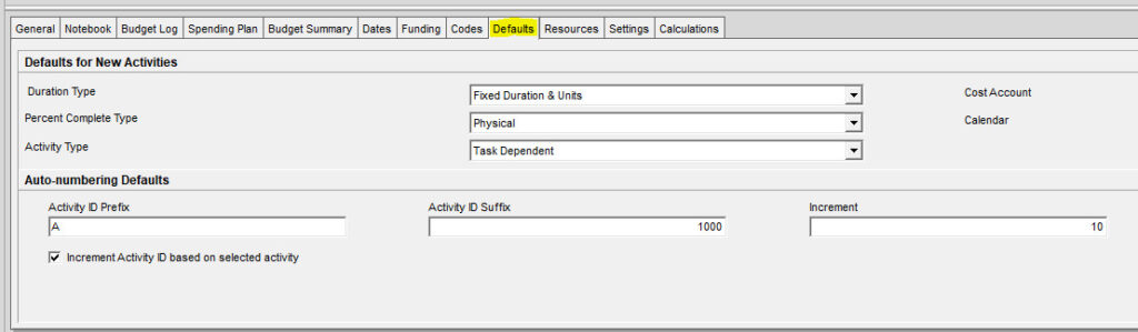 default settings