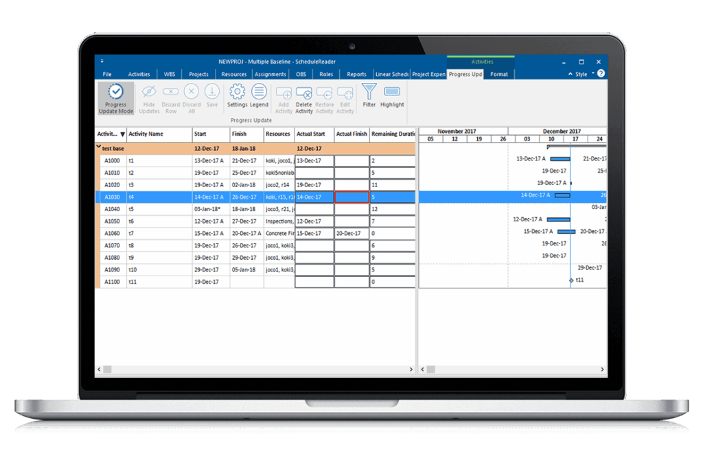 Project Schedulers and Planners 22 actualización de progreso schedulereader