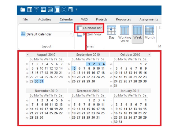 barra de calendario